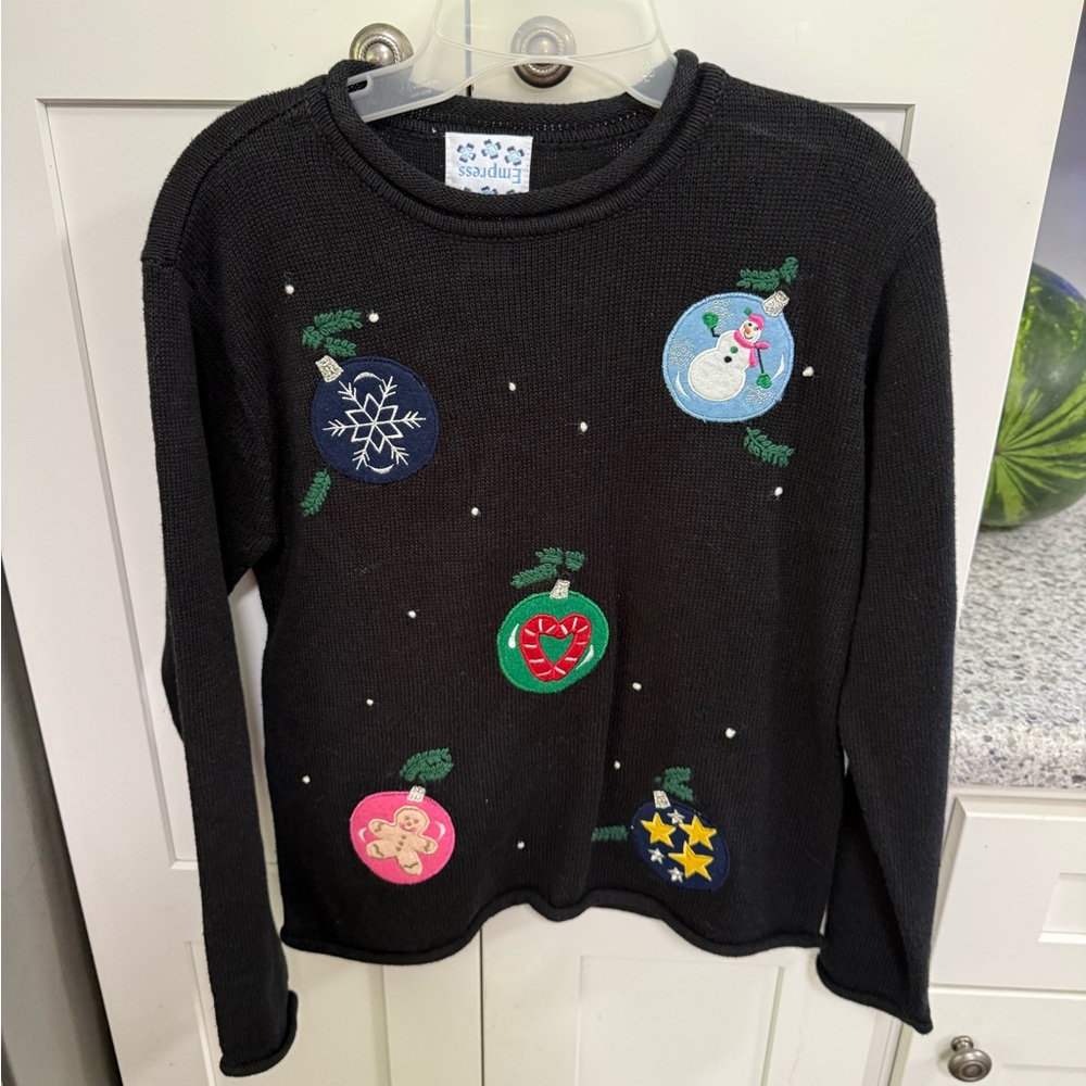 Essentials Kids Black Holiday Sweater with Festive Ornaments